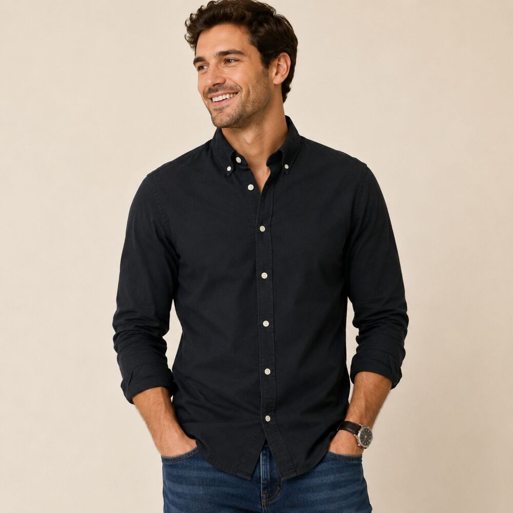H&M Men's XL Black Muscle Fit Long Sleeve Button Up Shirt Casual